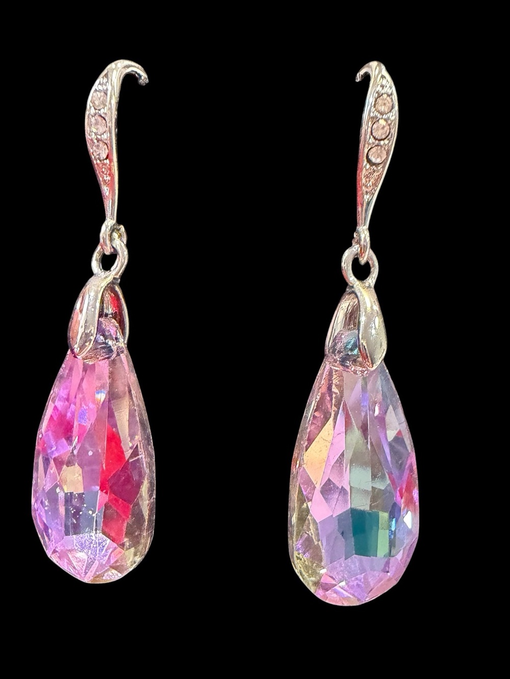 Swarovski Crystal Teardrop Earrings – Pastel Purple Pink 925 Sterling - Picture 2 of 8